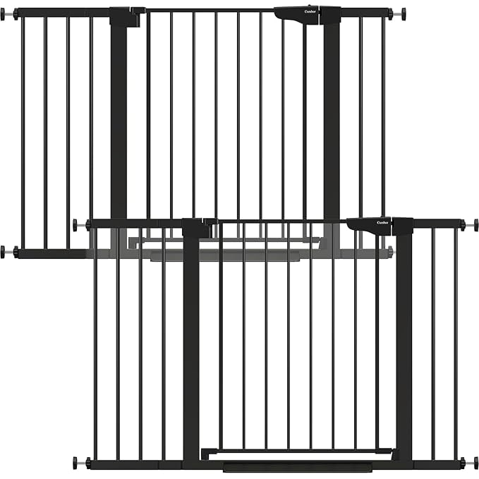 Cumbor 2 Pack 29.7"-48" Baby Gate for Stairs, Mom's Choice Awards Winner-Dog Gate for Doorways, Pressure Mounted Auto-Close Pet Gates for Dogs Indoor, Safety Child Gate with Easy Walk Thru Door,Black-CubbioJoy