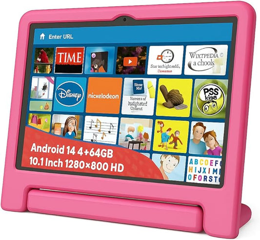 10.1" Kids Tablet Android 14 | 64GB Octa-Core 8GB RAM | Shockproof Case & Parental Control | 12H Fast Charge | HD Display w/Google Kids Space & Educational Apps | WiFi 6/Bluetooth/GPS | Ages 3-12-CubbioJoy