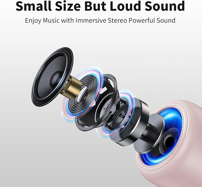 Bobtot Portable Bluetooth Speakers with Strap Easy to Carry, Wireless IPX5 Waterproof Mini Speaker with Loud Stereo Sound, 20 Hours Playtime, Rechargeable Battery, Built-in Microphone, Pink-CubbioJoy