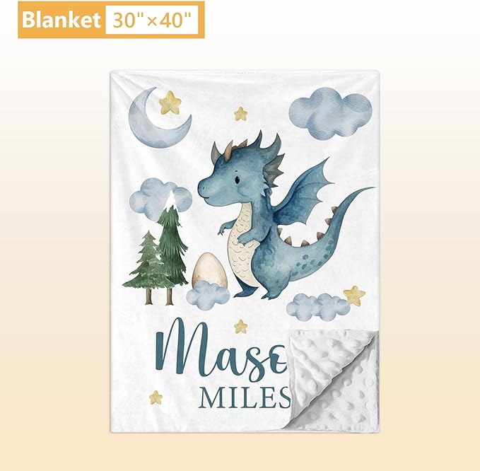 Custom Baby Crib Bedding Set, 5 Pcs Personalized Name Baby Crib Sets for Infant Toddler, Blue Dinosaur Nursery Bedding Set for Baby Boy, Double Layer Baby Bedding Sets Customized Gifts-CubbioJoy