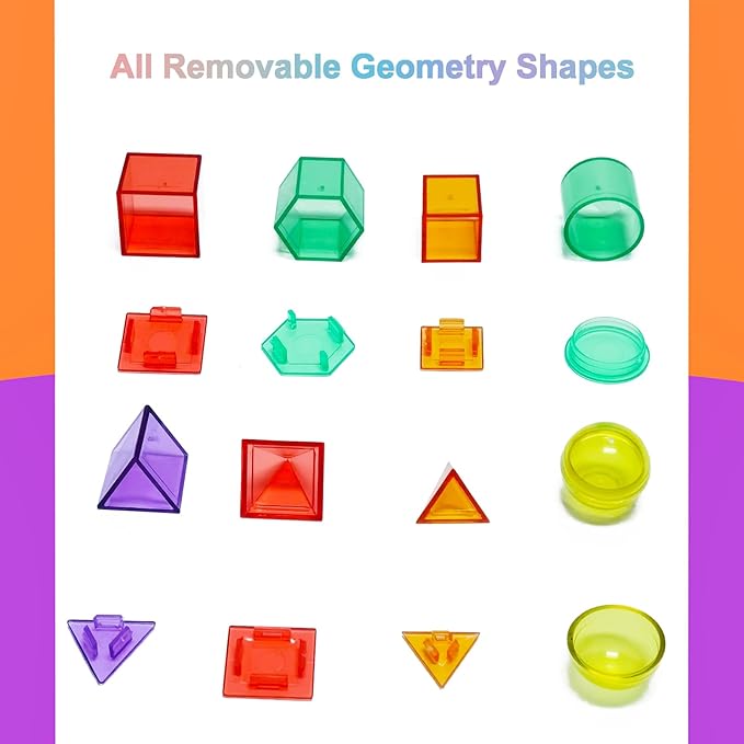 3D Geometric Solids 60 Pcs for Kids Translucent Geometric Shapes for Geometry Beginnings,Light Table Manipulatives Toy Math Helper School Supplies-CubbioJoy