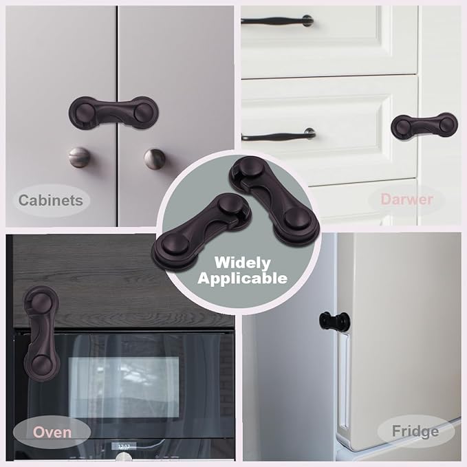 Cabinet Locks Baby Proofing, Childproof Cabinet Locks 10 Pack with Adhesive for Protecting Kids and Toddlers, Child Safety Lock for Drawer Cupboards Closet and Pantry Door (Black)-CubbioJoy