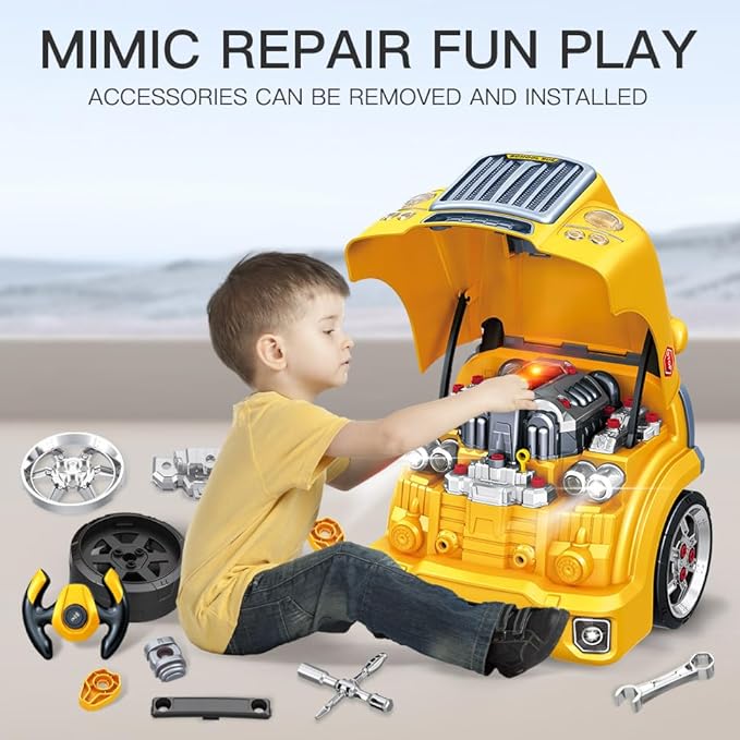 Interactive Truck Engine Toy with Removable Parts - Lights, Sounds, and Fun for Young Mechanics -Unleash Their Creativity and Motor Skills with This Truck Engine Toy (Yellow)-CubbioJoy