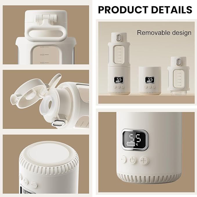 Dollox Portable Bottle Warmer for Travel 12oz Large Capacity Baby Portable Water Warmer for Formula, Breastmilk, Milk, 10000mAh, Wireless, Fast Heating Suitable for Baby Outdoor Travel, Car, Airplane-CubbioJoy