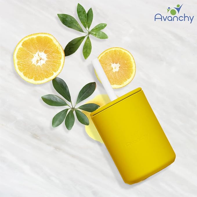 Avanchy Silicone Training Sippy Cup with Straw Lid – For Babies 6+ Months to Toddlers 1 Year Old – 8 oz Infant Water Cup for Baby Led Weaning, Orange-CubbioJoy