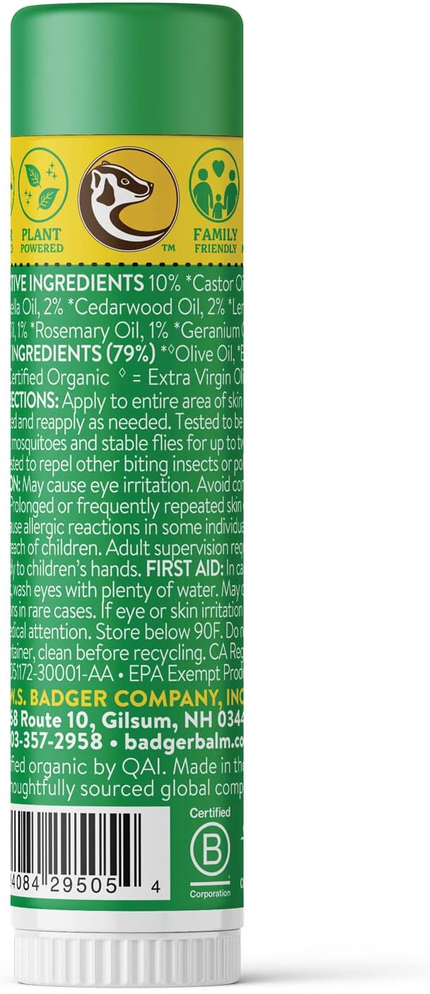 Badger Bug Repellent, Easy to Use Travel Stick, DEET-Free Mosquito Repellent & Insect Protection, Certified Organic Essential Oil Balm-CubbioJoy