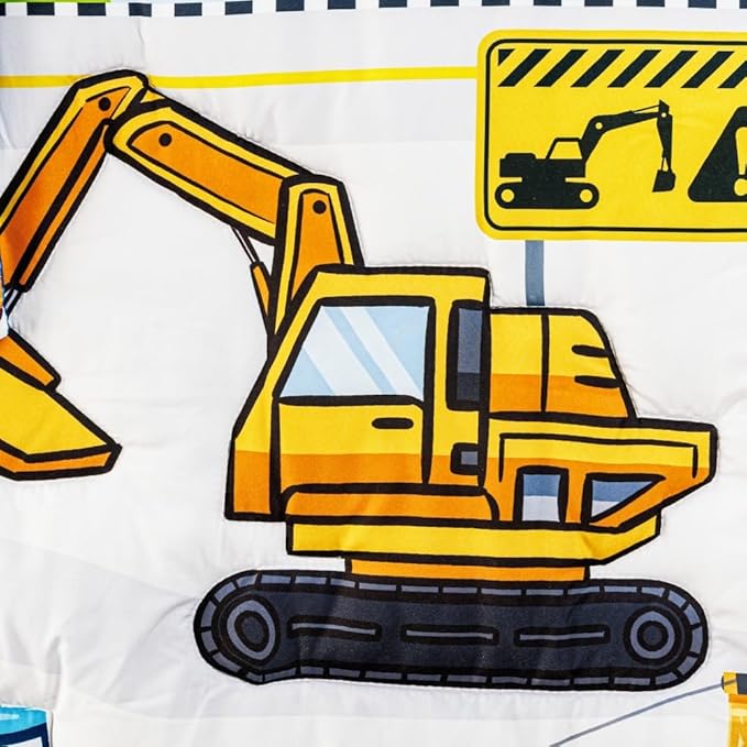 3 Piece Baby Boy Crib Bedding Set Construction Theme Baby Comforter Set for Crib Nursery Bed Set Decor with Fitted Crib Sheet, Comforter and Skirt for Boys Girls (Construction)-CubbioJoy