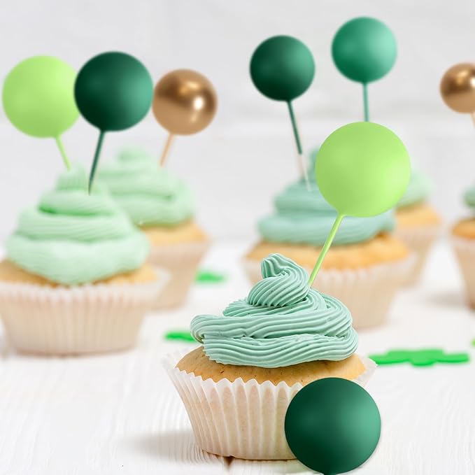 75 Pieces Cake Balls Topper Decorations Foam Cupcake Topper Mini Balloon Balls Cake Picks for Deco Birthday Party Wedding（Green Gold Series）-CubbioJoy