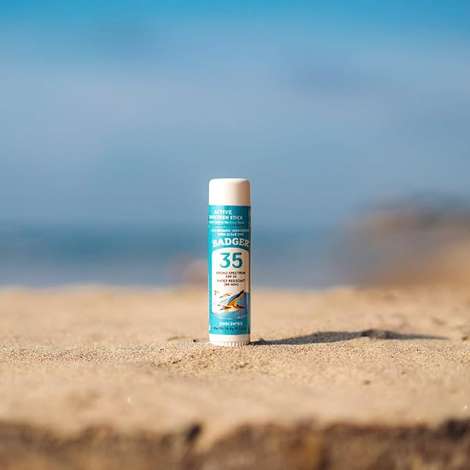 Badger Mineral Sunscreen Face Stick SPF 35, 97% Organic Unscented Zinc Oxide Travel Sunscreen, Coral Reef Safe Travel Size Stick, .65 oz, 2-Pack-CubbioJoy