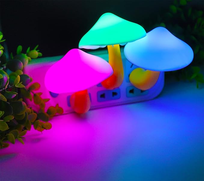 AUSAYE 2Pack LED Night Light Plug in Lamp 7-Color Changing Cute Mushroom Light Sensor Night Lights for Adults Kids NightLight-CubbioJoy