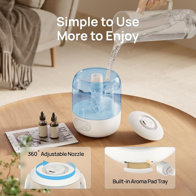 Dreo Humidifiers for Bedroom, Cool Mist Ultrasonic Humidifiers with 30Hr Runtime, Top Fill 3L Tank, Easy Clean, Humidity Sensor, Night Light for Baby, Nursery, 360° Nozzle for Plants and Home, Blue-CubbioJoy