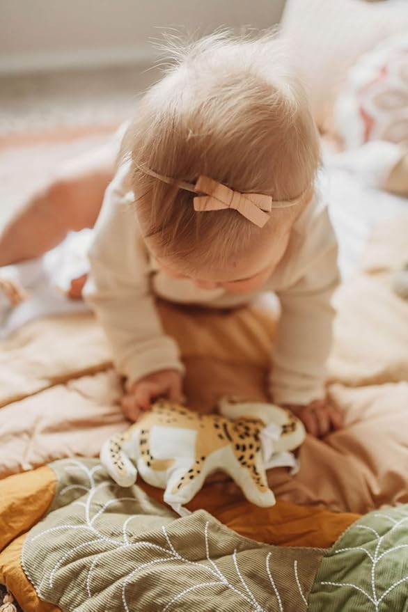 Crane Baby Activity Mat with Interactive Toys, Safari Zoo Themed Tummy Time Floor Mat, 36x36 Quilted Cotton Playmat, Infant Development Toys, Playmats for Newborn-CubbioJoy