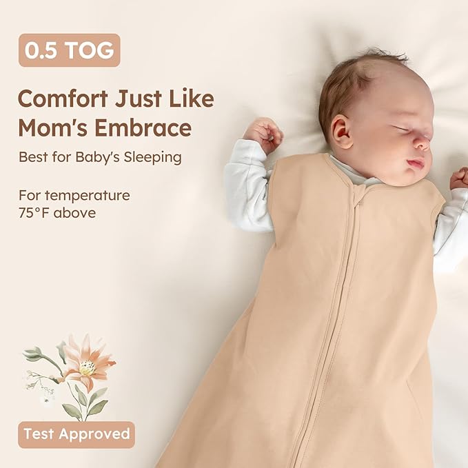 Baby Sleep Sack 12-18 Months 3 Pack 100% Cotton Lightweight 0.5 TOG Wearable Blanket Baby Sleep Bag with 2-Way Zipper for Newborn Infant Orange Flowers & Plaid-CubbioJoy