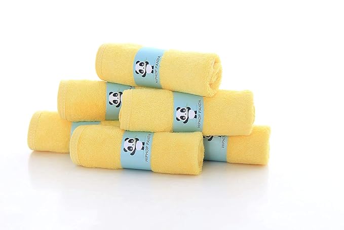 HIPHOP PANDA Baby Washcloths, Rayon Made from Bamboo - 2 Layer Ultra Soft Absorbent Newborn Bath Face Towel - Reusable Baby Wipes for Delicate Skin - Yellow, 30 Pack-CubbioJoy