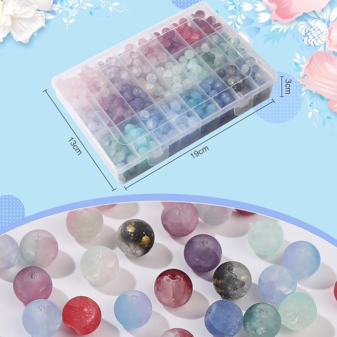 600pcs Frosted Lunar Glass Beads Kit -24 Colors10mm Glass Beads for Jewelry Making Kit Charms Coloured Glaze Beads Bracelets Necklaces Making Kit DIY Crafts, Home Companion Gifts for Beginners Women-CubbioJoy