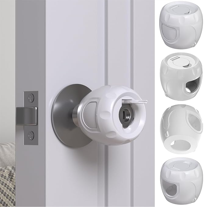 Innovative Door Knob Safety Cover for Kids (4 Pack) New Hidden Holes Covers and Lockable Design Babyproof Door knob Handle Cover - No Screwdriver or Tools Needs-CubbioJoy