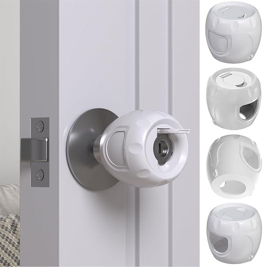 Innovative Door Knob Safety Cover for Kids (4 Pack) New Hidden Holes Covers and Lockable Design Babyproof Door knob Handle Cover - No Screwdriver or Tools Needs-CubbioJoy