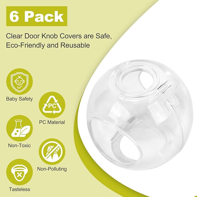 Clear Door Knob Cover Door Knob Safety Cover for Kids (6 Pack) Child Proof Door Knob Covers Fit Most Color Door Knobs Baby Proof Door Knob Cover Easy Adult Grip Toddler Door Knob Cover 2.7 X 2.3 Inch-CubbioJoy