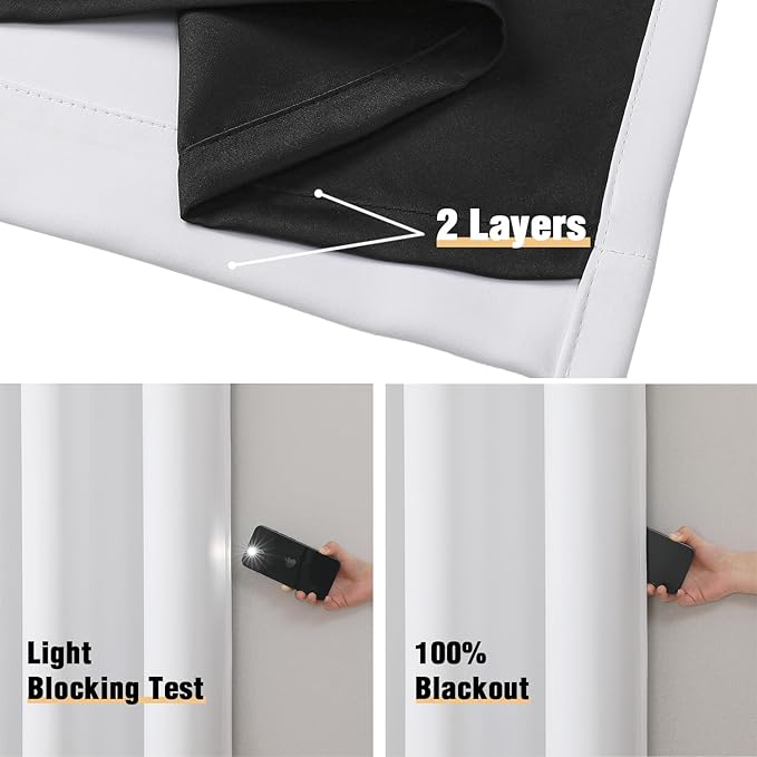 ChrisDowa White 100% Blackout Curtains for Bedroom with Black Liner, 2 Thick Layers Total Blackout Thermal Insulated Grommet Small Window Curtains 2 Panels Set (Pure White, 42 x 54 Inch)-CubbioJoy