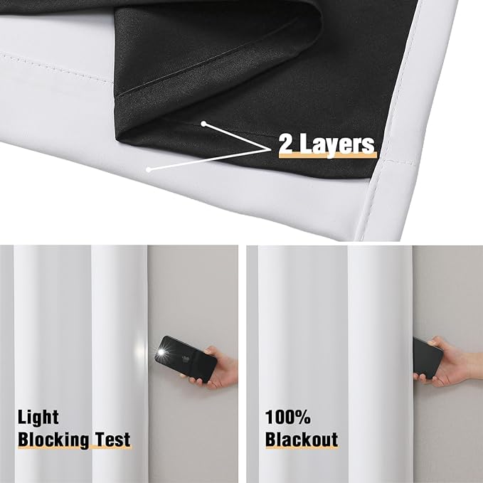 ChrisDowa 100% Blackout Curtains 84 inch Long for Bedroom with Black Liner, 2 Thick Layers Total Blackout Thermal Insulated Grommet Window Curtains 2 Panels Set (Pure White, 38 x 84 Inch)-CubbioJoy
