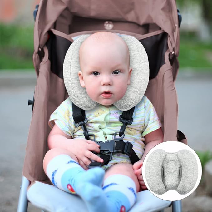 2 in 1 Baby Support Pillow, Adjustable Banana Shape Baby Neck Head Travel Pillow Stroller Insert Cushion for Kids, Toddler, Gray-CubbioJoy