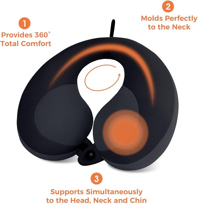 INFANZIA Kids Chin Supporting Travel Neck Pillow, Helps Support Head and Neck, Comfortably Designed for Head, Neck, and Chin Support - Ideal for Toddlers and Children,Black-CubbioJoy