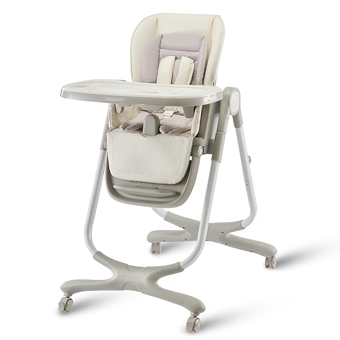 6 in 1 Convertible High Chairs for Babies and Toddlers,Portable High Chair with Dishwasher Tray and 4 Wheel,Booster Seat for Dining Table,Foldable Toddle and Baby Feeding Highchair (White)-CubbioJoy