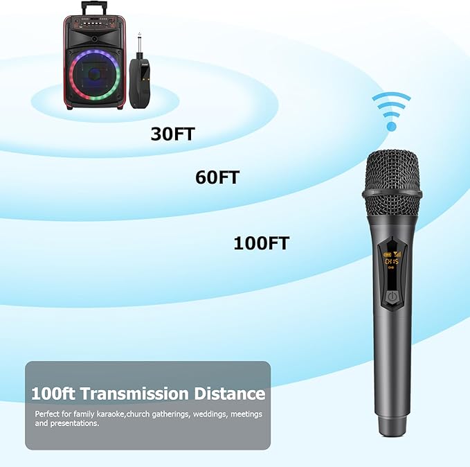 Aveek Wireless Microphone for Karaoke, 2.4GHz Rechargeable Karaoke Microphone(Work 10hs), for Speaker, Karaoke Machine,Church, Speech, Wedding, Party Singing, Grey,1 Pack-CubbioJoy