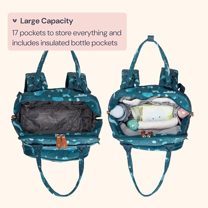 BabbleRoo Diaper Bag Backpack - Baby Essentials, Travel Essentials Baby Bag with Changing Pad, Stroller Straps & Pacifier Case - Unisex, Dino-CubbioJoy