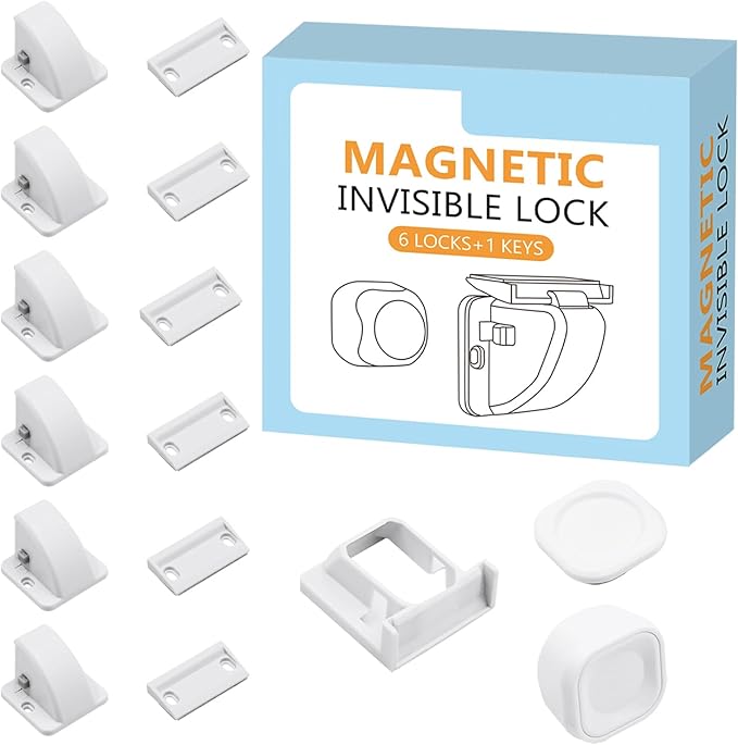 6 Pack Magnetic Cabinet Locks Baby Safety Child Proofing Invisible Locks No Drill Easy Installation for Cabinets Drawers Doors-CubbioJoy