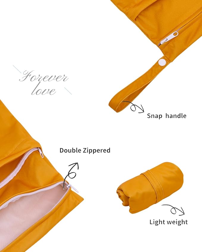 ALVABABY 3 Cloth Diaper Wet Dry Bags Waterproof Reusable with Two Zippered Pockets Travel Beach Pool Daycare Soiled Baby Items Yoga Gym Bag for Swimsuits or Wet Clothes Small medium Large 3L-SML03-CubbioJoy