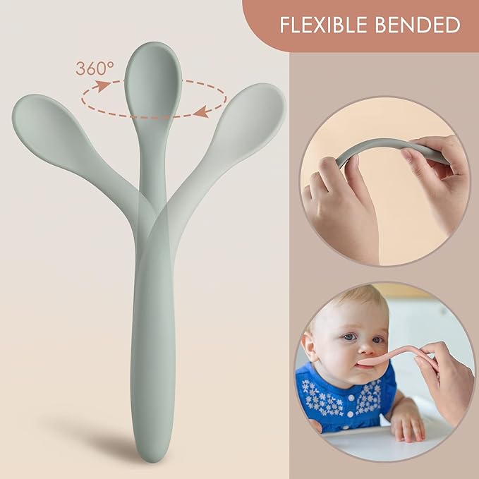 6-Piece Silicone Baby Feeding Spoons, First Stage Infant Spoons, Soft-Tip Easy on Gums I Baby Training Spoon | Infant Utensils Feeding Supplies, Dishwasher & Boil-proof-CubbioJoy