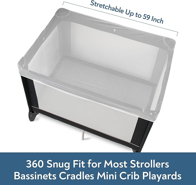 2 Pack Baby Mosquito Net for Stroller, Playard & Bassinet, Reusable Bug Net for Cradles, Carrier, Pack and Plays and Portable Mini Crib, Baby Playpen Mosquito Net Cover, White-CubbioJoy