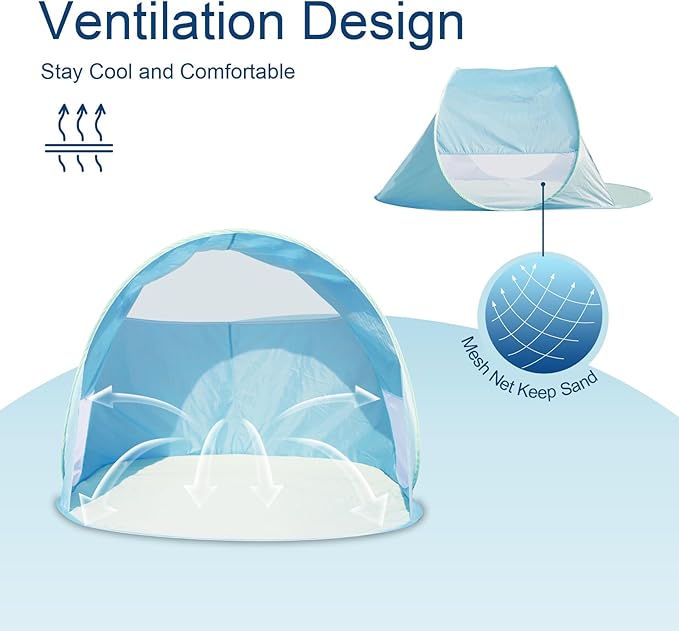 Action Air UPF 50+ Pop Up Beach Tent for 2-3 People, Instant Sun Shelter with 360°Ventilation, Water-Resistant Canopy, Lightweight & Portable Sun Shade for Beach, Camping, Sports (Blue)-CubbioJoy