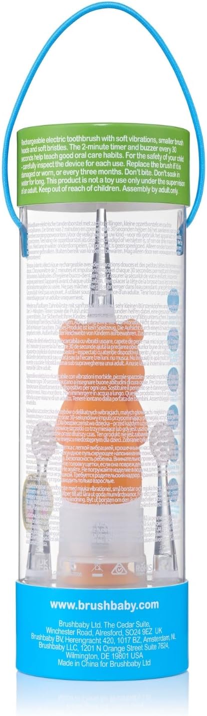 brush-baby WildOnes™ Rechargeable Kids Electric Toothbrush – Toby Tiger | Flashing Lights, 2-Min Timer, Waterproof, 3 Brush Heads | Toddler & Child Toothbrush Ages 0-10 | Soft Bristles-CubbioJoy