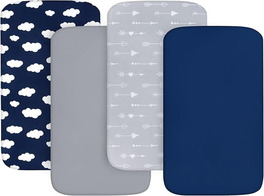4-Pack Fitted Pack and Play Sheets for Boys and Girls - Breathable, Soft Microfiber Baby Sheets in Grey and Navy-CubbioJoy