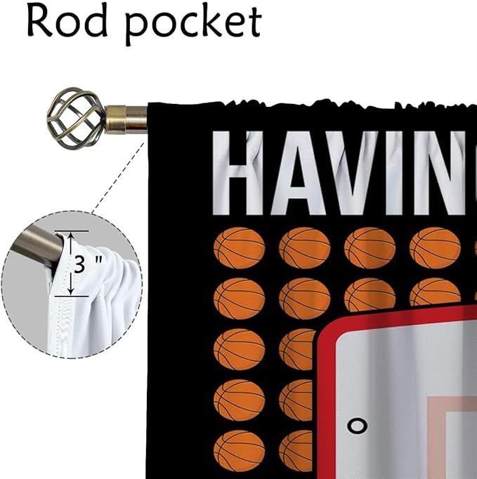 Basketball Blackout Curtains for Boy Girl Room Darkening Decor,Sports Themed Hoop and Many Basketballs Bedroom Living Room Home Rod Pocket Thermal Insulated Window Curtain/Drapes Panel,84x72 Inch…-CubbioJoy