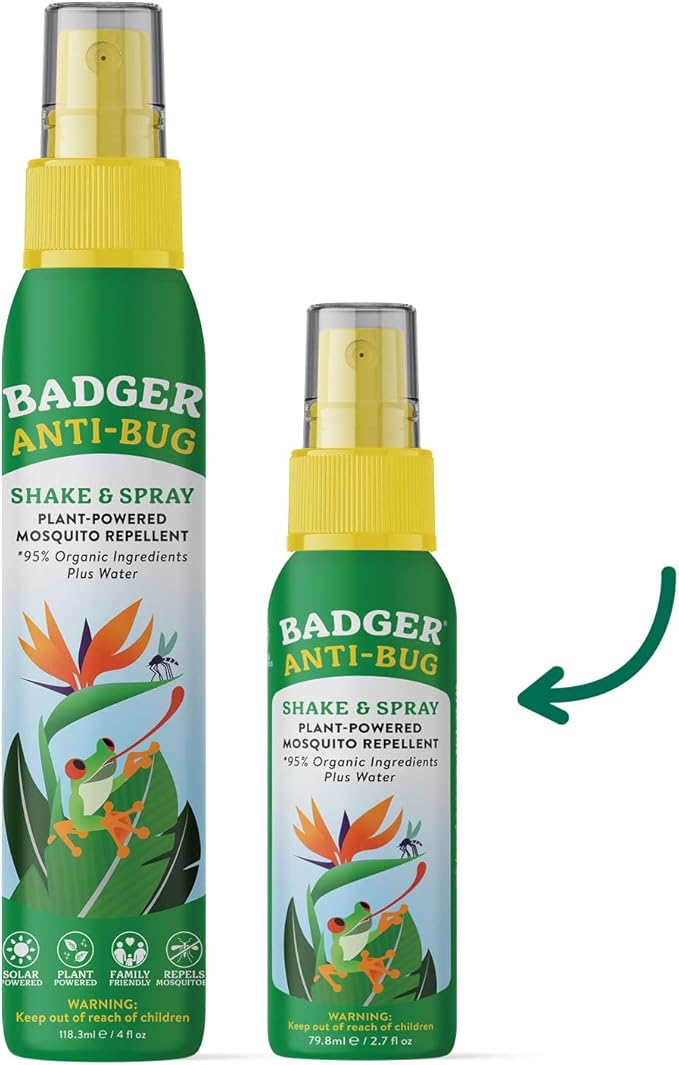 Badger Bug Spray Travel Size, Family Friendly All Natural Mosquito Repellent w/Organic Essential Oils, Smells Great, 3 Hours Effective, Deet-Free, Vegan, Travel Insect Repellent, 2.7 fl oz, 2-Pack-CubbioJoy