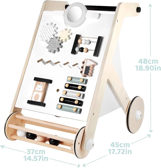 Beright Wooden Baby Walker with Roller, Push and Pull Learning Activity Walker, Multi-Functional Kids’ Activity Toy, Multiple Activities Center, Develops Motor Skills & Stimulates Creativity, Natural-CubbioJoy