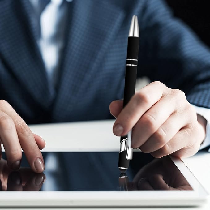 8 Pieces Ballpoint Pen with Stylus Tip Black Ink 2 in 1 Stylus Metal 1.0 mm Medium Point Smooth Pen Rainbow Colorful Rubberized Ballpoint for Touch Screen Tablet(Black)-CubbioJoy