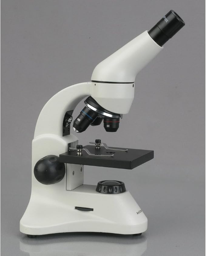 AmScope M120C-2L-PB10-E5 Digital Microscope, WF10x and WF25x Eyepieces, 40x-1000x Magnification, Brightfield, Upper and Lower LED Illumination, Plain Stage, Includes Blank and Prepared Slides, 5MP Camera and Software-CubbioJoy