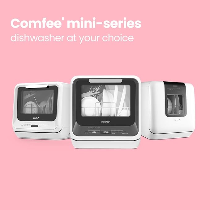 COMFEE' Portable Mini Dishwasher Countertop with 5L Built-in Water Tank for Apartments& RVs, No Hookup Needed, 6 Programs, 360° Dual Spray, 162℉ High-Temp& Air-Dry Function-CubbioJoy