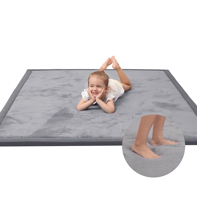 Baby Play Mat for Floor,1.3" Thick Memory foam Tummy Time Mat for Toddlers,Infants,kids,Water-Repellent Soft Nursery Rug ,Extra Large Non Slip for Crawling&Yoga,Tatami Style for Living Room(Dark Grey)-CubbioJoy