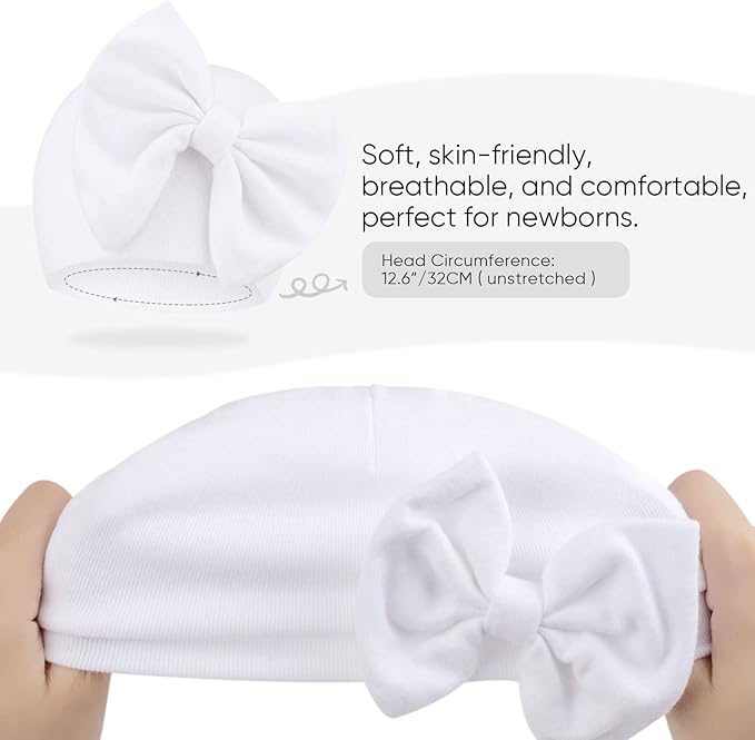 BQUBO Newborn Baby Hats Mittens Set Hospital Hat Beanie Infant Bow Hats Baby Gloves No Scratch Mittens for 0-6 Months-CubbioJoy