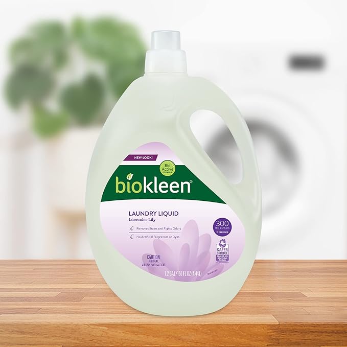 Biokleen Natural Laundry Detergent - 300 HE Loads - Liquid, Eco-Friendly, Plant-Based, No Artificial Fragrance, Colors or Preservatives, Lavender Lily, 150 Fl Oz-CubbioJoy