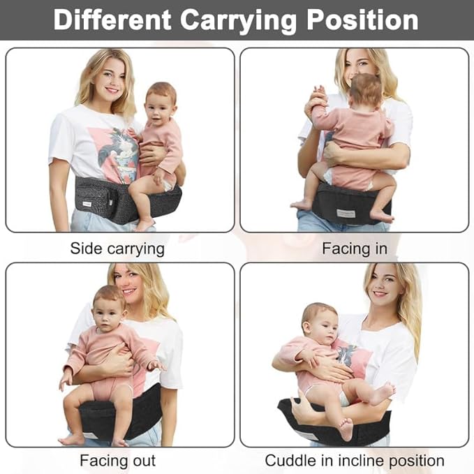 Baby Hip Carrier, Hip Seat Baby Carrierwith Adjustable Waistband, Ergonomic No-Slipped Seat, Breathable Materials for Newborns to Toddlers（Black-CubbioJoy