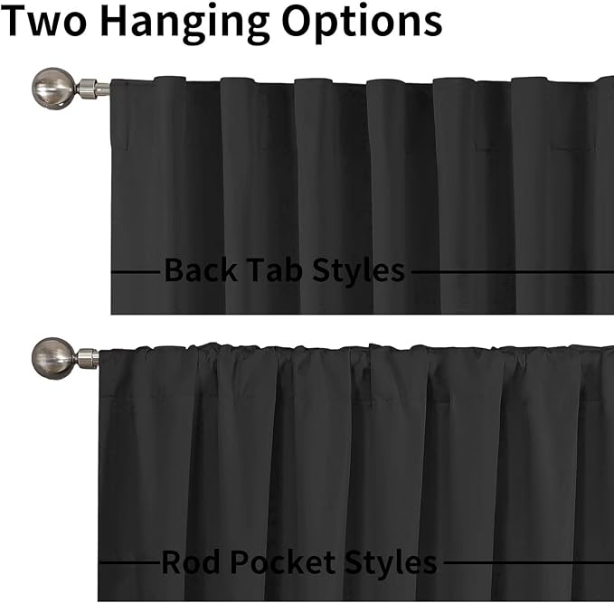 Joydeco 100% Blackout Curtains 108 inches Long for Bedroom Living Room - 2 Panels Set Burg Room Darkening Black Out Curtains for Bedroom Windows, Back tab Rod Pocket(52x108 inch,Black)-CubbioJoy