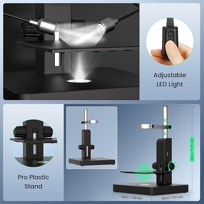 JL246PS 3 Lens 7'' HDMI Digital Microscope 4000X, Biological Microscope for Adults Kids with Prepared Slides, UHD 2160P Video, Full Coin Microscope for Error Coins, Windows Compatible, 32GB-CubbioJoy