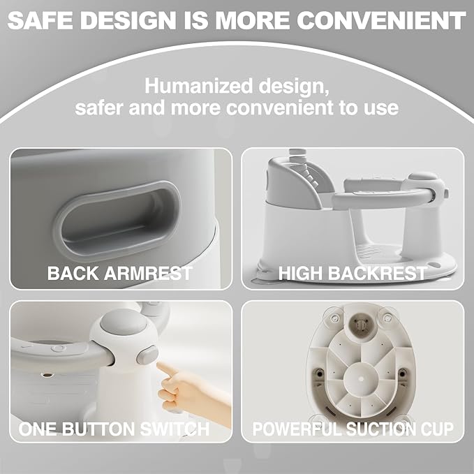 Baby Bath Seat for Babies 6 Months & up, Non-Slip Toddler Bath Seat for Baby & Newborn, Sit Up Bath Seat for Baby,Grey-CubbioJoy