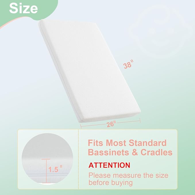 ANGELBLISS Pack and Play Mattress, 38 x 26 Pack N Play Mattress for Baby and Toddlers, Gel Memory Foam Mattress with Removable Cover, Dual Side Premium Playpen Mattress, BM-01-CubbioJoy